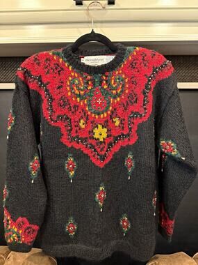 Vintage 1993 The Eagle’s Eye Hand Knit Beaded Mohair Wool Sweater M 90s